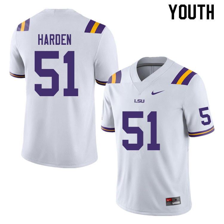 Youth #51 Austin Harden LSU Tigers College Football Jerseys Sale-White